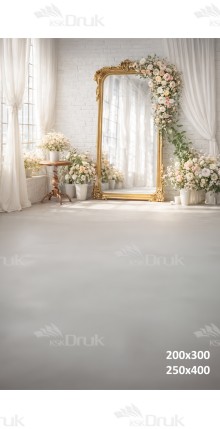 Tło fotograficzne „Romantyczne wnętrze z lustrem i kompozycją kwiatową” | 3995